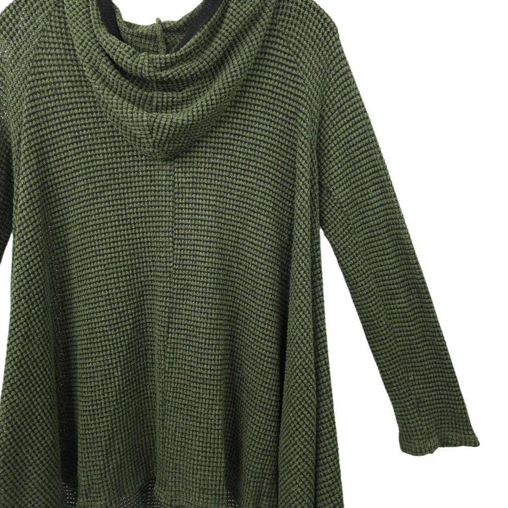 C'isa Hooded Pullover Sweater Womens Size M Green Side Slit Top Long Sleeve - Picture 15 of 15